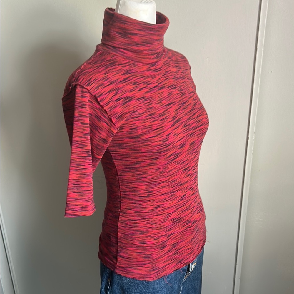 Free People Womens Red Sunshine Space Dye Elbow Sleeves Turtleneck Top - Picture 2 of 10